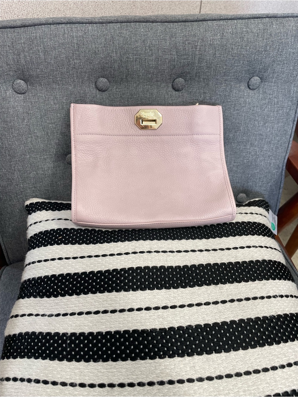Pebbled Blush Pink Leather Wristlet with Gold Turn-Lock